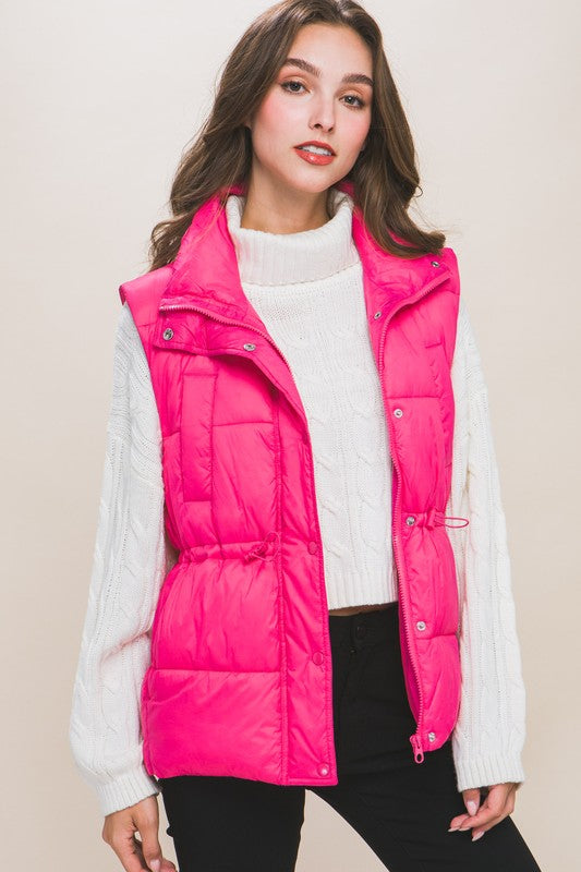 COZY ZIP UP QUILTED WAIST TOGGLE MIDI PUFFER VEST