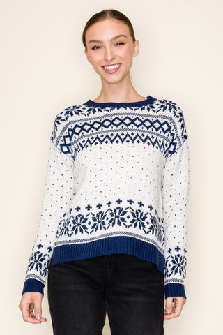 SNOWFLAKE PATTERN PULLOVER KNIT SWEATER