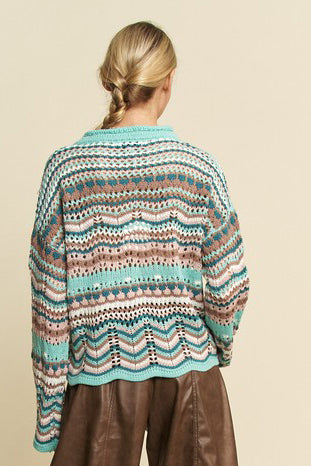 MULTI WAVE TEXTURE PULL OVER LOOSE KNIT SWEATER TOP