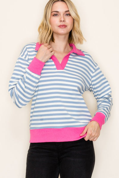 CASUAL AND POLISHED CONTRAST POLO STRIPED SHIRT