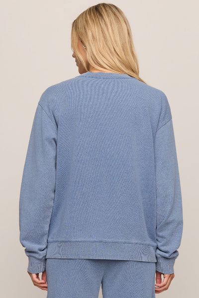 Z Supply cardigan, knit denim cardigan, French terry cardigan women, button front cardigan, oversized cardigan, lounge cardigan, Z Supply Dazed End, slate blue cardigan, cotton cardigan women, casual cardigan