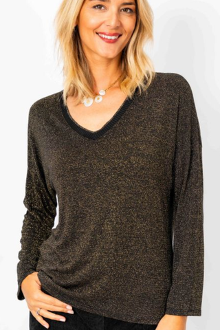 BEAUTIFUL GOLD SHIMMER V-NECK SWEATER TOP