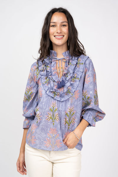 WHIMSICAL AND STATEMENT MAKING BLOCK PRINT AND SPARKLE TOP