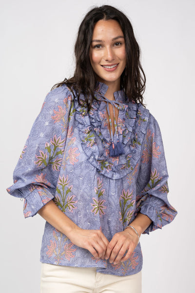 WHIMSICAL AND STATEMENT MAKING BLOCK PRINT AND SPARKLE TOP