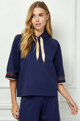SUPER SOFT ATHLEISURE PULLOVER SS KNIT HOODED TOP