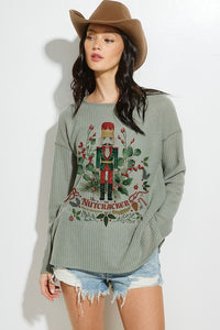 THERMAL KNIT NUTCRACKER GRAPHIC LS TOP