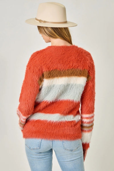 SOFT, PLAYFUL AND STYLISH COLOR BLOCKED STRIPE SWEATER
