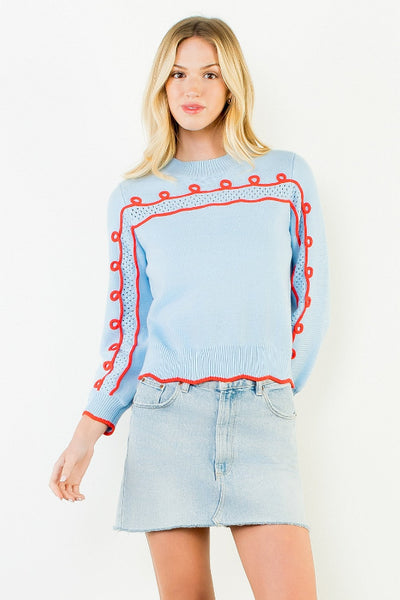 THML wavy loop trim knit sweater
women's blue knit sweater with red trim
loop trim crew neck sweater women
women's cropped knit sweater blue
THML sweater women's fashion
women's long sleeve statement knit sweater
powder blue knit sweater women
women's artisan trim knit sweater
wavy trim cropped sweater women
women's viscose blend knit sweater blue