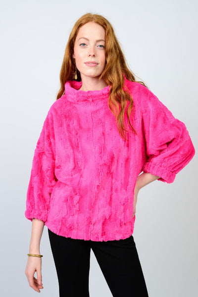 ELEGANT AND PLUSH IVY JANE POOF SLEEVE FAUX FUR POPOVER