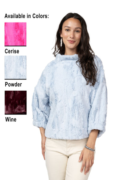 ELEGANT AND PLUSH IVY JANE POOF SLEEVE FAUX FUR POPOVER