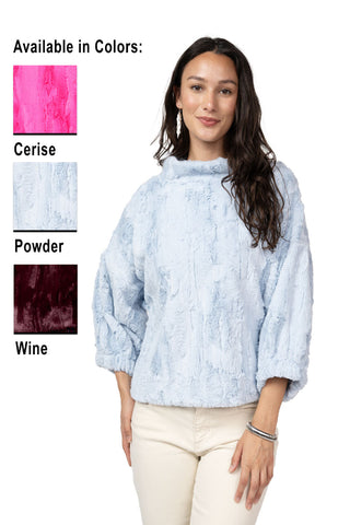 ELEGANT AND PLUSH IVY JANE POOF SLEEVE FAUX FUR POPOVER