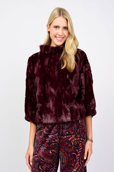 ELEGANT AND PLUSH IVY JANE POOF SLEEVE FAUX FUR POPOVER