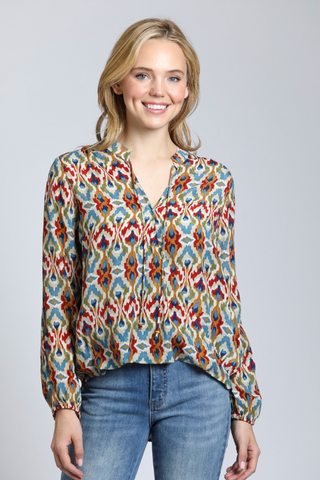 BEAUTIFUL MULTI IKAT PRINTED V-NECK CROSS OVER TOP