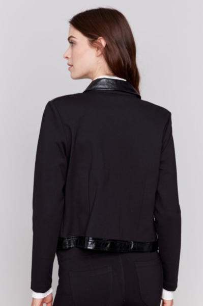 SHORT PONTE KNIT JACKET W/ VINYL EDGING