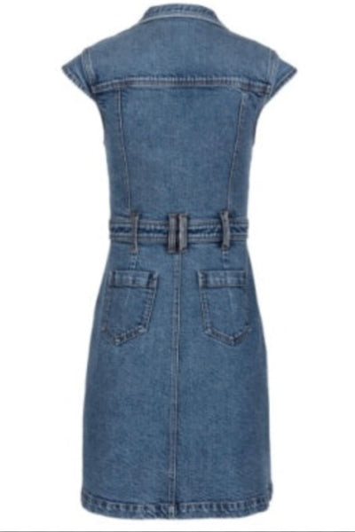 EFFORTLESSLY COOL RUTH DENIM FRONT DRESS W/ FLARED SLEEVE