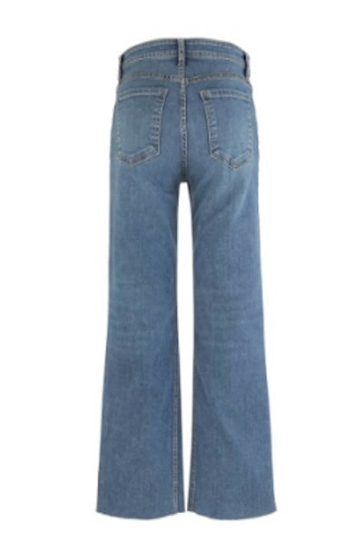 ut from the Kloth Kelsey High Rise Fab Ab Ankle Flare jeans in Leader wash — back view showing wide leg opening and high waist fit.  Comfortable. Stylish. Soft. 