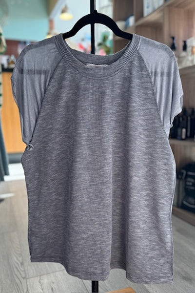 EVERYDAY ESSENTIAL WASHED JERSEY AND RIB MUSCLE TEE TOP