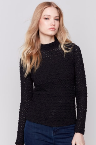 CLASSY SOLID TEXTURED KNIT MOCK NECK TOP