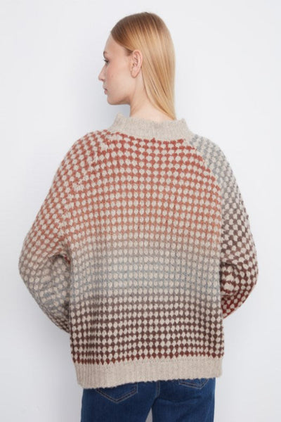 Charlie B mock neck knit sweater
multicolor checkerboard knit sweater women
ombré knit sweater boho style
women's 3/4 sleeve mock neck sweater
cranberry beige checkerboard sweater
Charlie B multicolor knitwear
relaxed boxy knit sweater women
warm tone checkerboard knit top
textured knit mock neck pullover
women's artisan knit sweater fall
