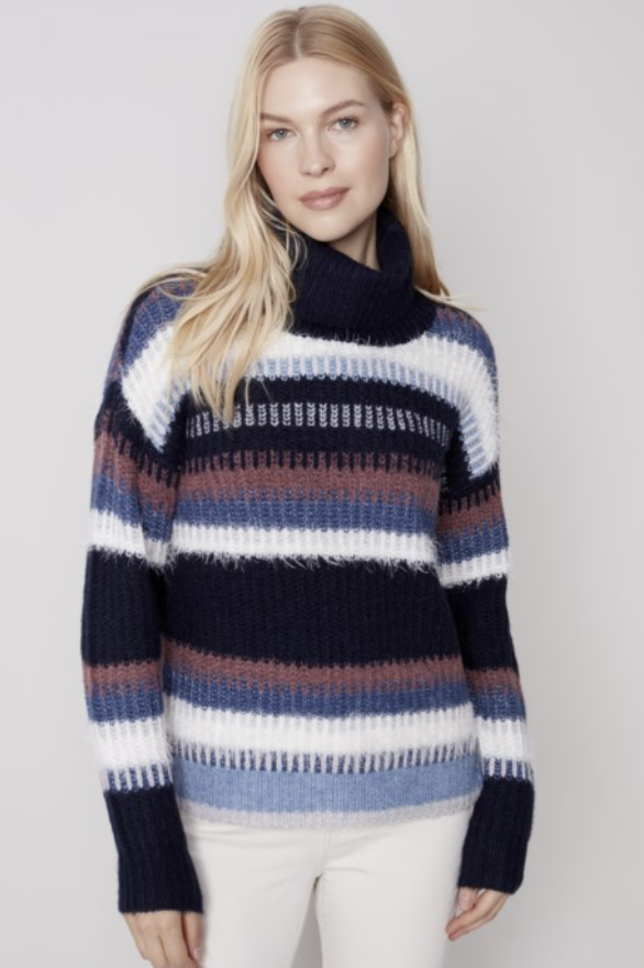 SUPER SOFT MIX STRIPE COLOR BLOCK SWEATER