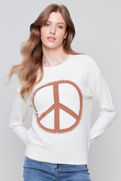 CUTE PEACE SIGN BLANKET STITCHED SWEATER