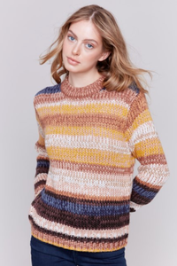 MULTI PATTERN YARN DYE STRIPE KNIT SWEATER