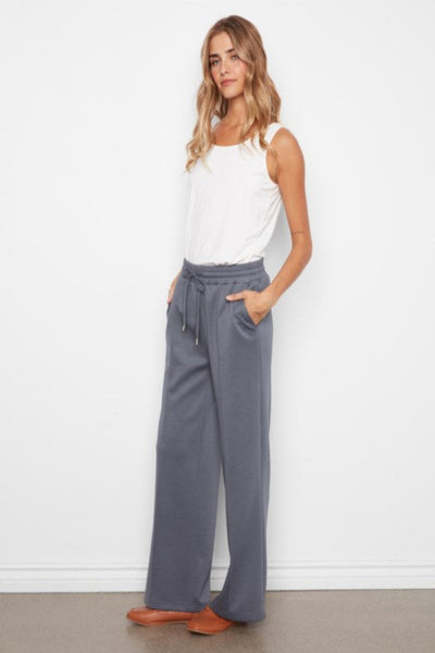 CHARLIE B GRAPHITE SOFT SCUBA WIDE LEG PIN TUCK JOGGER PANT WITH DRAWCORD