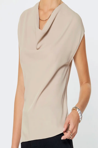 POLISHED CASUAL COWL NECK CAP SLEEVE TOP