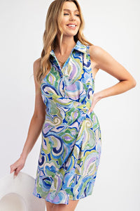 FUN MARBLE PRINTED WOOL DOBBY WRAP DRESS