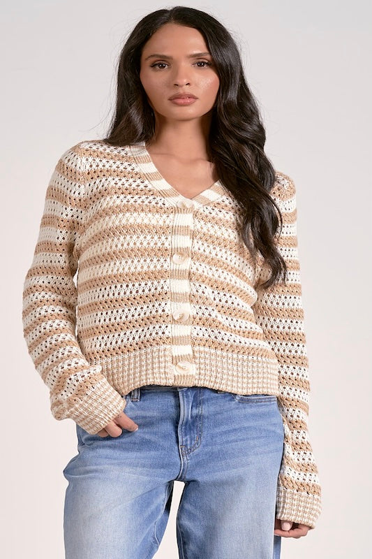 LIGHTWEIGHT STRIPED CARDIGAN SANDWHITE