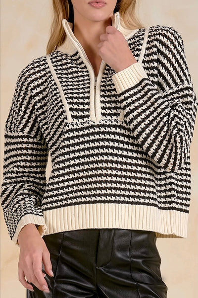 QUARTER SLEEVE STRIPED SWEATER