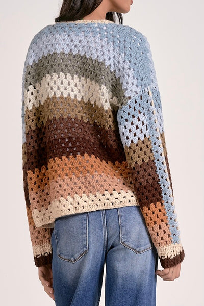 LAYERED IN COLOR CROCHET MULTI STRIP CARDIGAN
