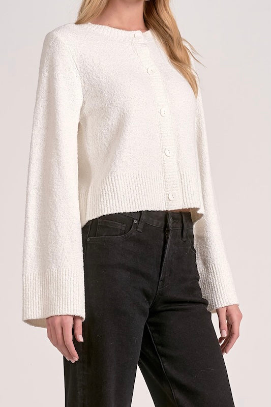 ELAN OFF WHITE TEXTURED BUTTON-UP SWEATER