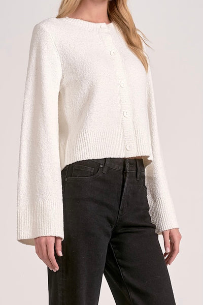 ELAN OFF WHITE TEXTURED BUTTON-UP SWEATER