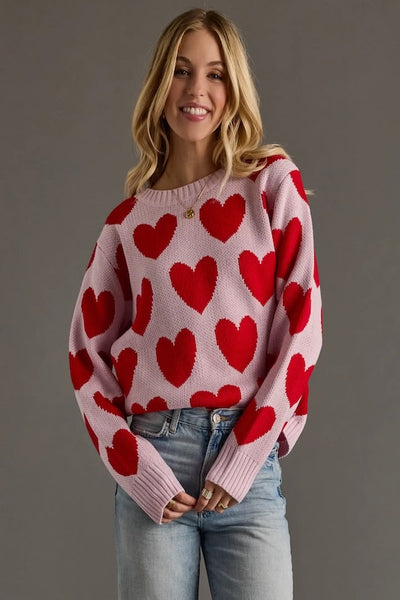 DARLING PINK SWEATER WITH RED HEARTS