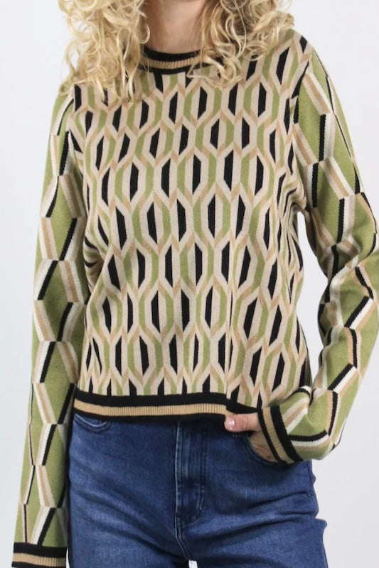 GEOMETRIC PATTERN KNIT SWEATER-MULTI COLOR