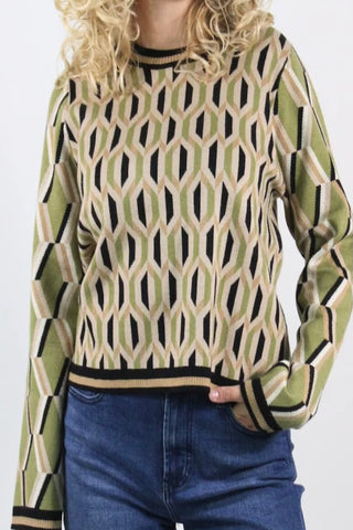 GEOMETRIC PATTERN KNIT SWEATER-MULTI COLOR