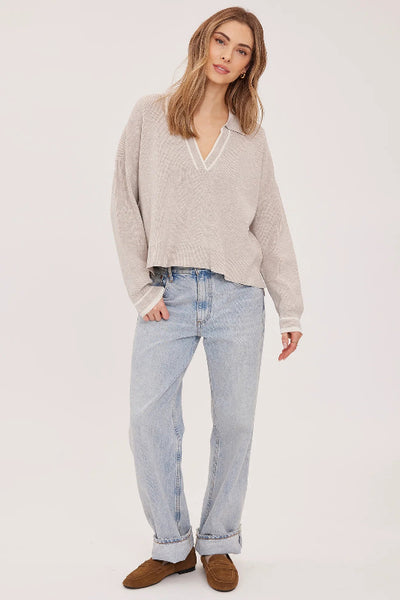 Gentle Fawn Tristan V Neck Sweater
oversized polo collar sweater women
V-neck polo sweater Heather Latte
contrast tipped V-neck knit sweater
women's oversized neutral sweater
polyester nylon blend sweater women
relaxed fit polo collar pullover
casual chic V-neck sweater women
Gentle Fawn knit sweater fall
beige oversized V-neck pullover sweater