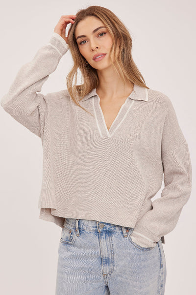 Gentle Fawn Tristan V Neck Sweater
oversized polo collar sweater women
V-neck polo sweater Heather Latte
contrast tipped V-neck knit sweater
women's oversized neutral sweater
polyester nylon blend sweater women
relaxed fit polo collar pullover
casual chic V-neck sweater women
Gentle Fawn knit sweater fall
beige oversized V-neck pullover sweater