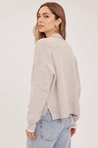 Gentle Fawn Tristan V Neck Sweater
oversized polo collar sweater women
V-neck polo sweater Heather Latte
contrast tipped V-neck knit sweater
women's oversized neutral sweater
polyester nylon blend sweater women
relaxed fit polo collar pullover
casual chic V-neck sweater women
Gentle Fawn knit sweater fall
beige oversized V-neck pullover sweater