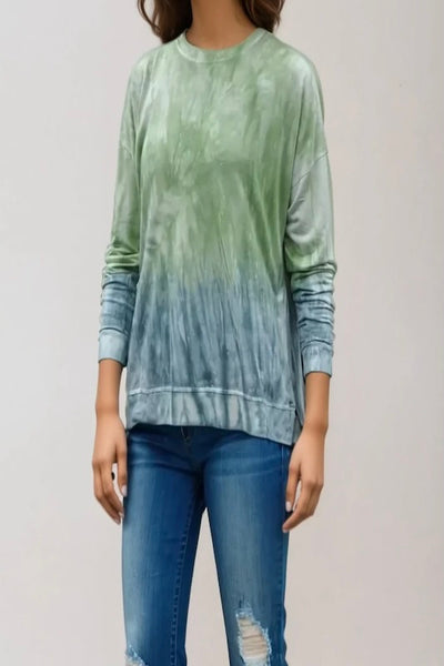 ARTISTIC AND COZY DIP DYE SWEATSHIRT WITH SIDE SEAM SLIT