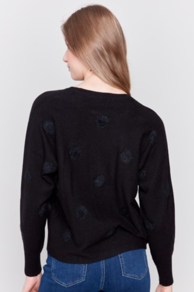 FUZZY SWEATER W/ FAUX FUR POLKA DOTS