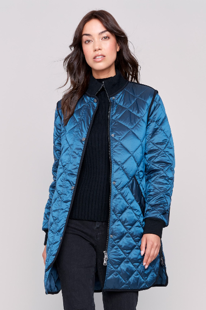 LONG  IRIDESCENT QUILTED PUFFER COAT