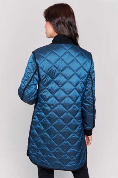 LONG  IRIDESCENT QUILTED PUFFER COAT