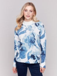 PRINTED MOCK NECK SWEATER W/ SLEEVE ZIPPERS