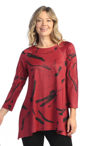 RIPPLES BRUSH STROKE PRINT SLINKY KNIT TUNIC TOP