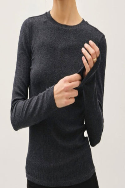 ESSENTIAL RIBBED CREWNECK LONG SLEEVE BASIC TOP