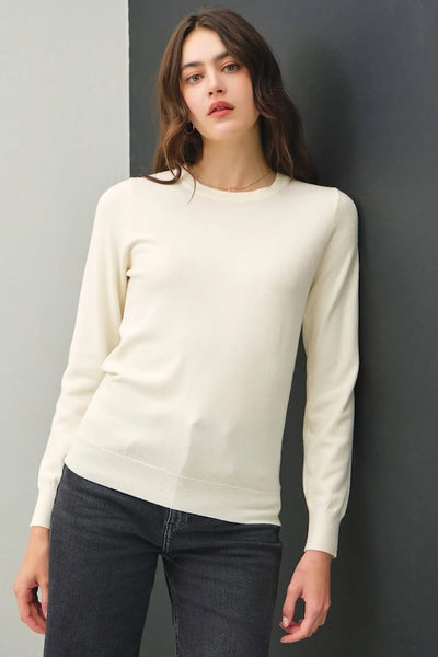TIMELESS COLOR-VISCOSE CREW NECK SOFT KNIT SWEATER