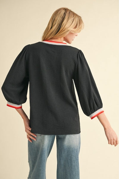 FLOWY AND CHARMING SOLID 3/4 PEASANT SLEEVE TOP