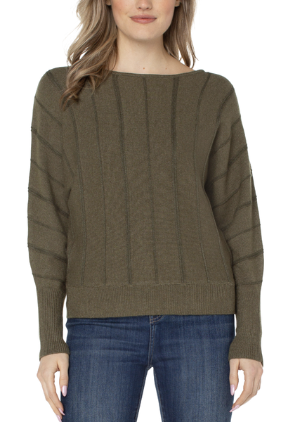 SOFT SOLID BOATNECK TEXTURED STRIPED SWEATER